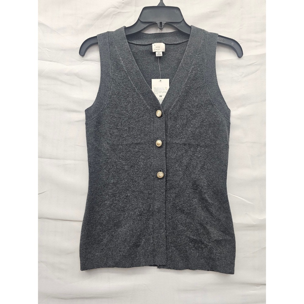 A New Day Womens Charcoal Gray V-Neck Button Front Knit‎ Sweater Vest XS 544PZ8